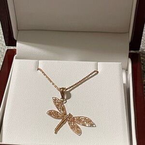 Elegant Rose Goldlike Dragonfly Pendant Necklace